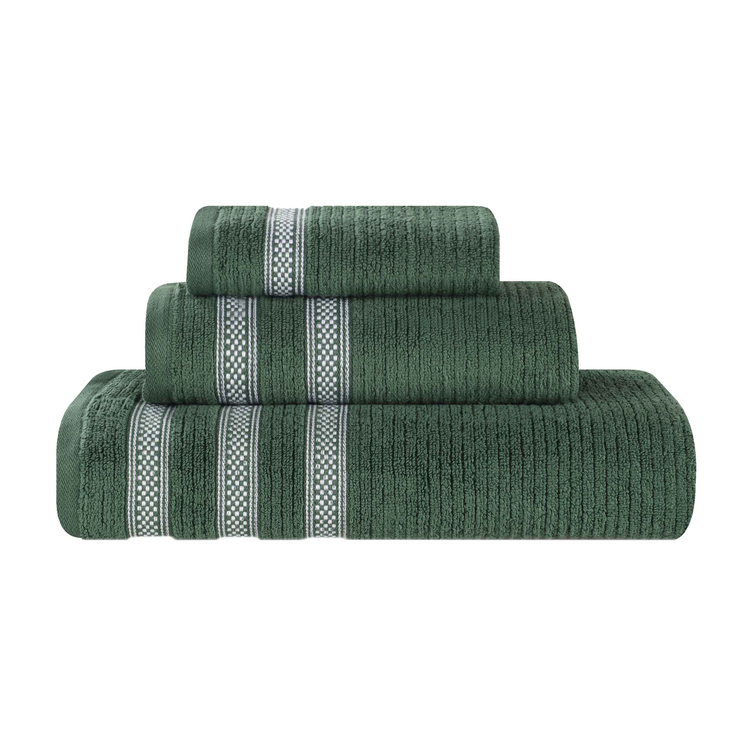 Brea Zero Twist Cotton Ribbed Geometric Border 3 Piece Towel Set - Towel Set by Superior