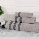 Brea Zero Twist Cotton Ribbed Geometric Border 3 Piece Towel Set - Towel Set by Superior