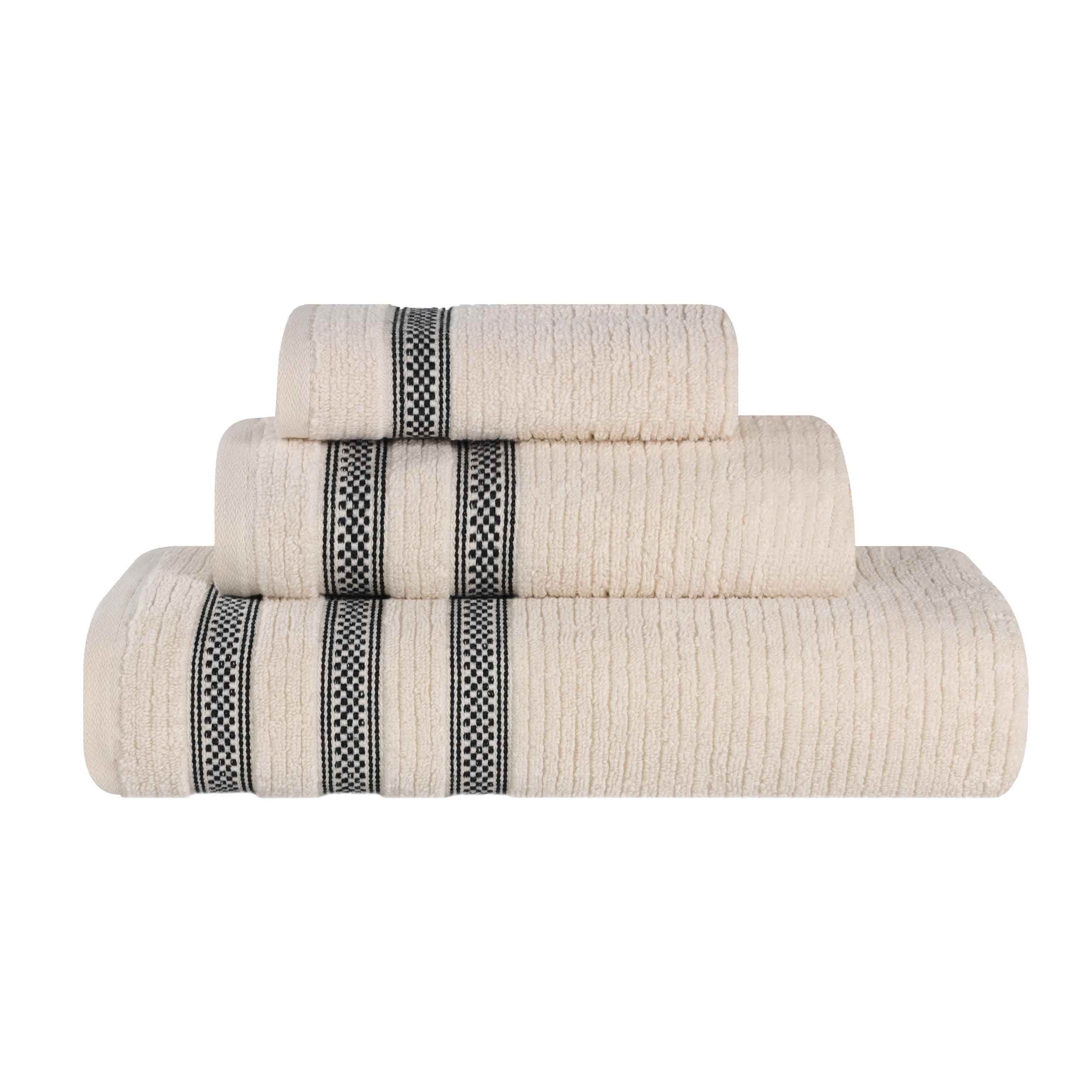 Brea Zero Twist Cotton Ribbed Geometric Border 3 Piece Towel Set - Towel Set by Superior