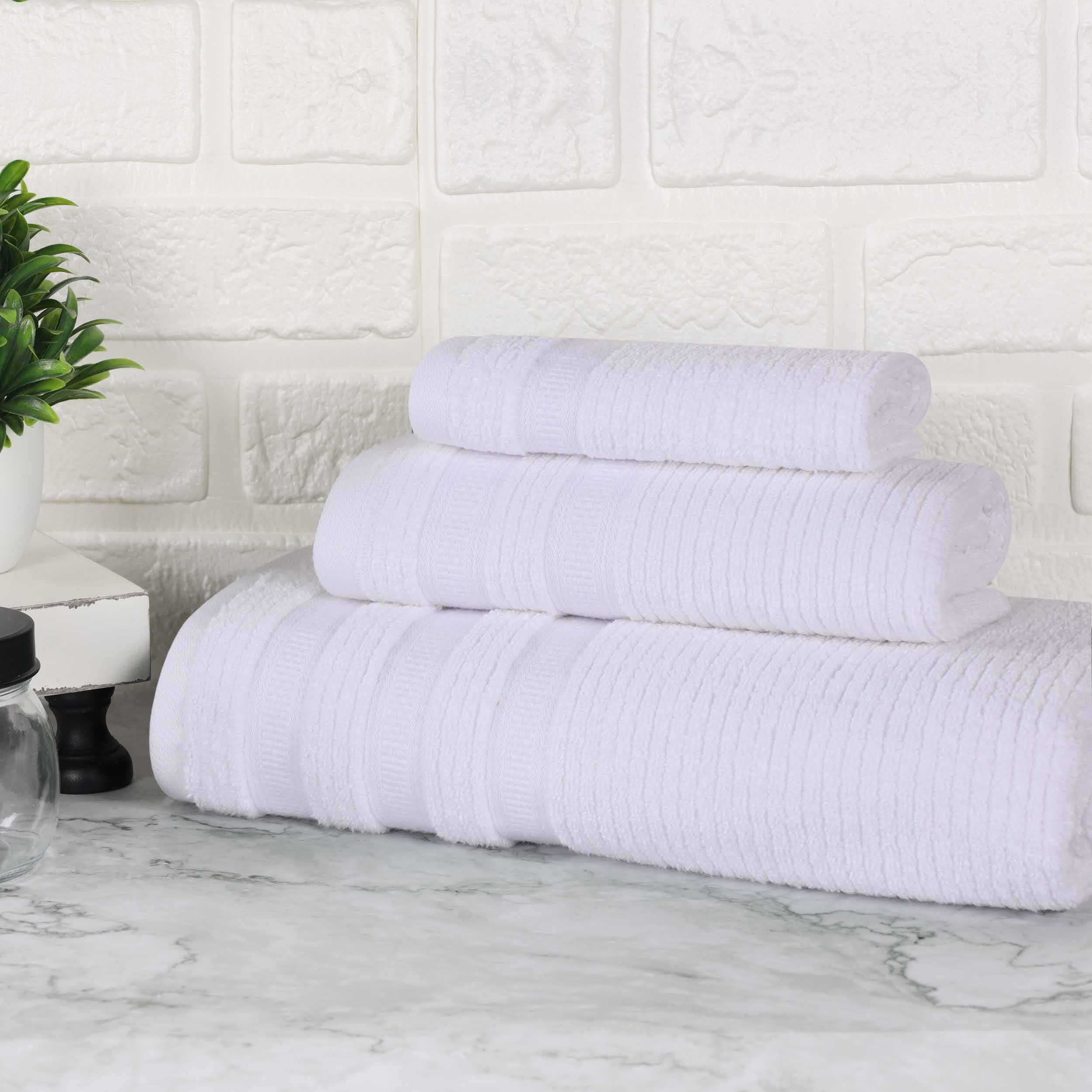 Brea Zero Twist Cotton Ribbed Geometric Border 3 Piece Towel Set - Towel Set by Superior