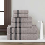 Brea Zero Twist Cotton Ribbed Geometric Border 6 Piece Towel Set - Towel Set by Superior