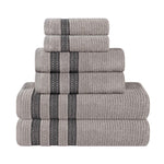 Brea Zero Twist Cotton Ribbed Geometric Border 6 Piece Towel Set - Towel Set by Superior