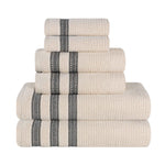 Brea Zero Twist Cotton Ribbed Geometric Border 6 Piece Towel Set - Towel Set by Superior