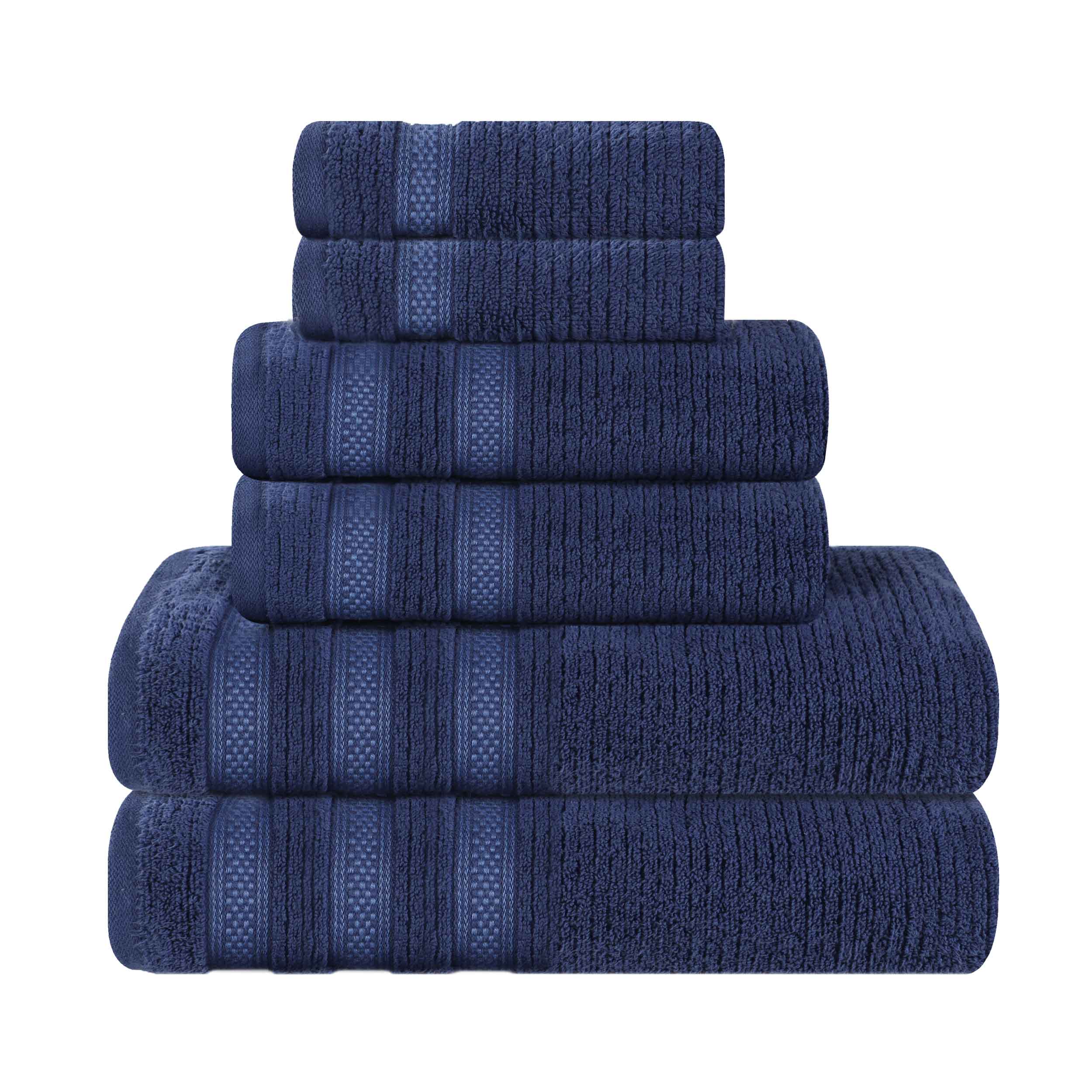 Brea Zero Twist Cotton Ribbed Geometric Border 6 Piece Towel Set - Towel Set by Superior