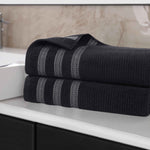 Brea Zero Twist Cotton Ribbed Geometric Border Bath Sheet Set of 2 - Bath Sheet by Superior