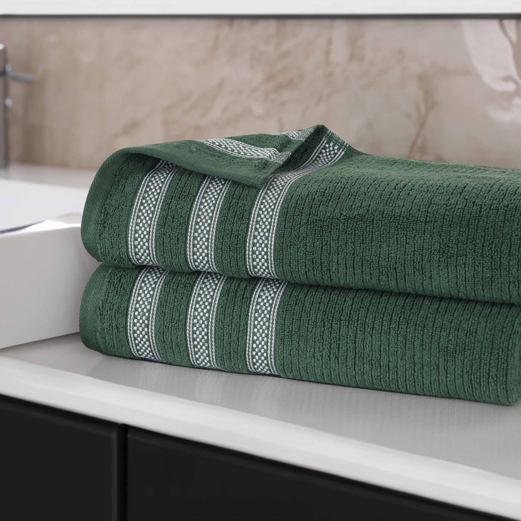 Brea Zero Twist Cotton Ribbed Geometric Border Bath Sheet Set of 2 - Bath Sheet by Superior