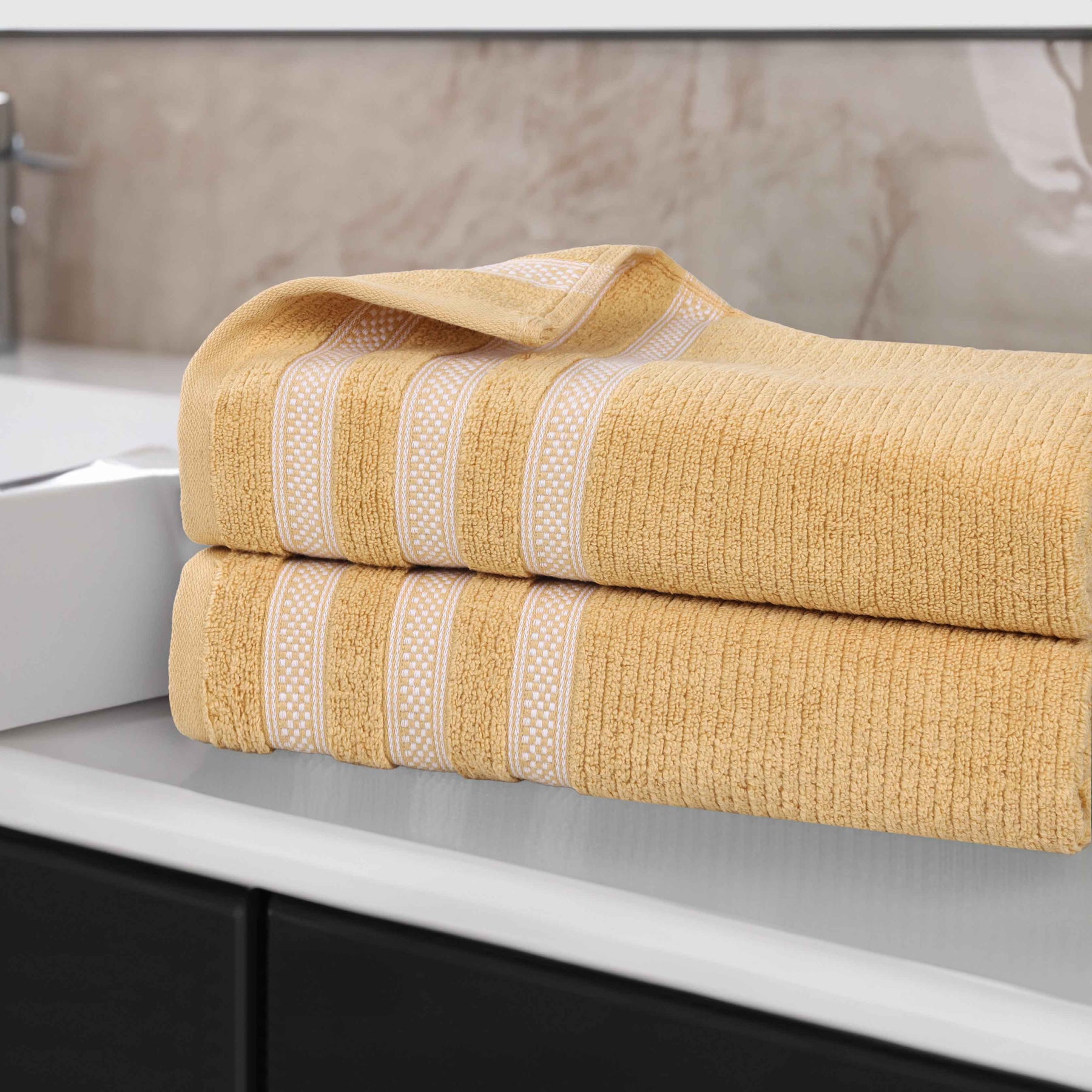 Brea Zero Twist Cotton Ribbed Geometric Border Bath Sheet Set of 2 - Bath Sheet by Superior