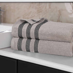 Brea Zero Twist Cotton Ribbed Geometric Border Bath Sheet Set of 2 - Bath Sheet by Superior