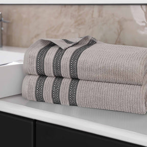 Brea Zero Twist Cotton Ribbed Geometric Border Bath Sheet Set of 2 - Bath Sheet by Superior