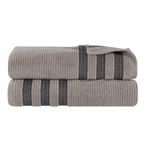 Brea Zero Twist Cotton Ribbed Geometric Border Bath Sheet Set of 2 - Bath Sheet by Superior