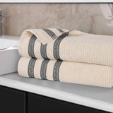 Brea Zero Twist Cotton Ribbed Geometric Border Bath Sheet Set of 2 - Bath Sheet by Superior