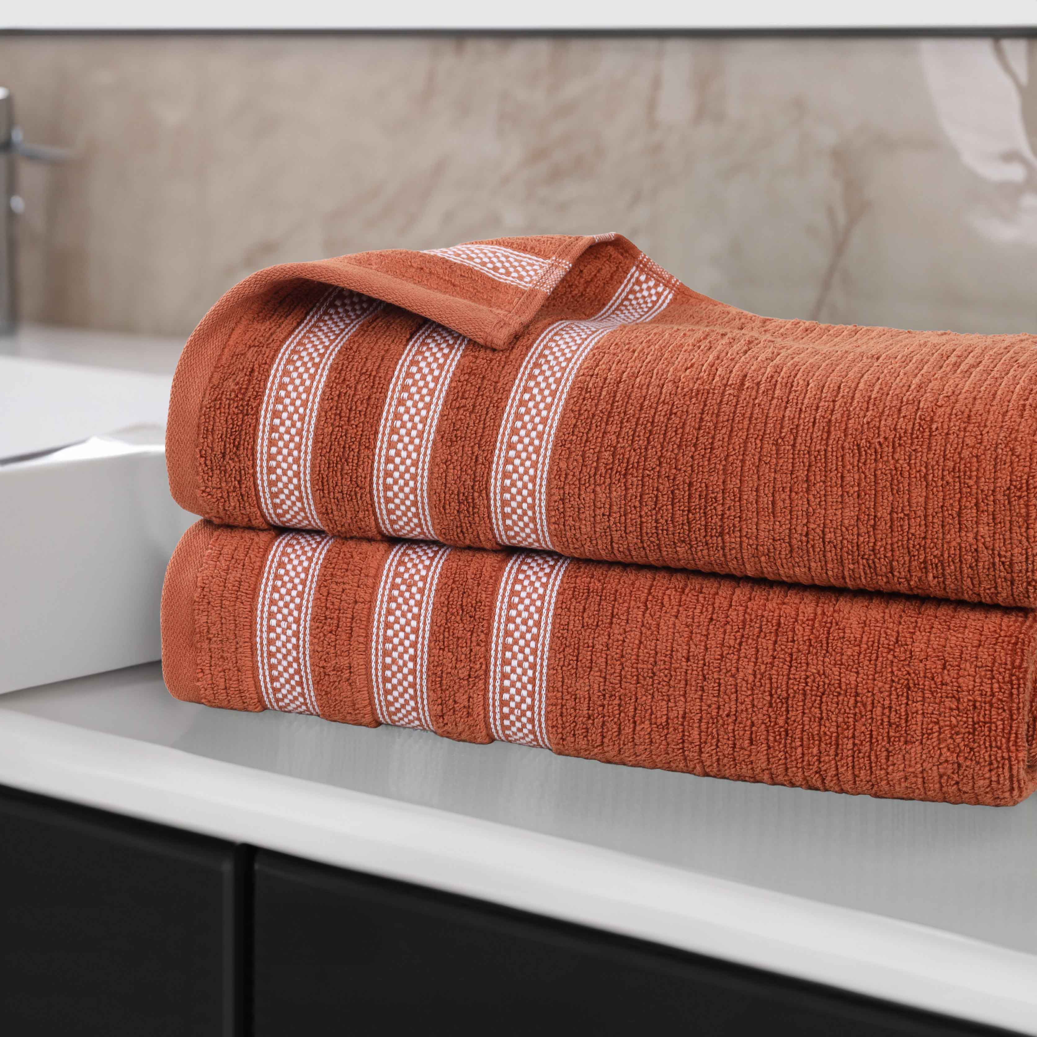 Brea Zero Twist Cotton Ribbed Geometric Border Bath Sheet Set of 2 - Bath Sheet by Superior