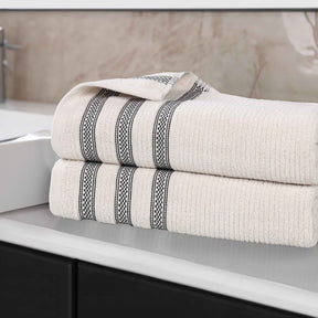 Brea Zero Twist Cotton Ribbed Geometric Border Bath Sheet Set of 2 - Bath Sheet by Superior