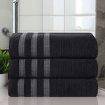 Brea Zero Twist Cotton Ribbed Geometric Border Bath Towel Set of 3 - Bath Towel by Superior