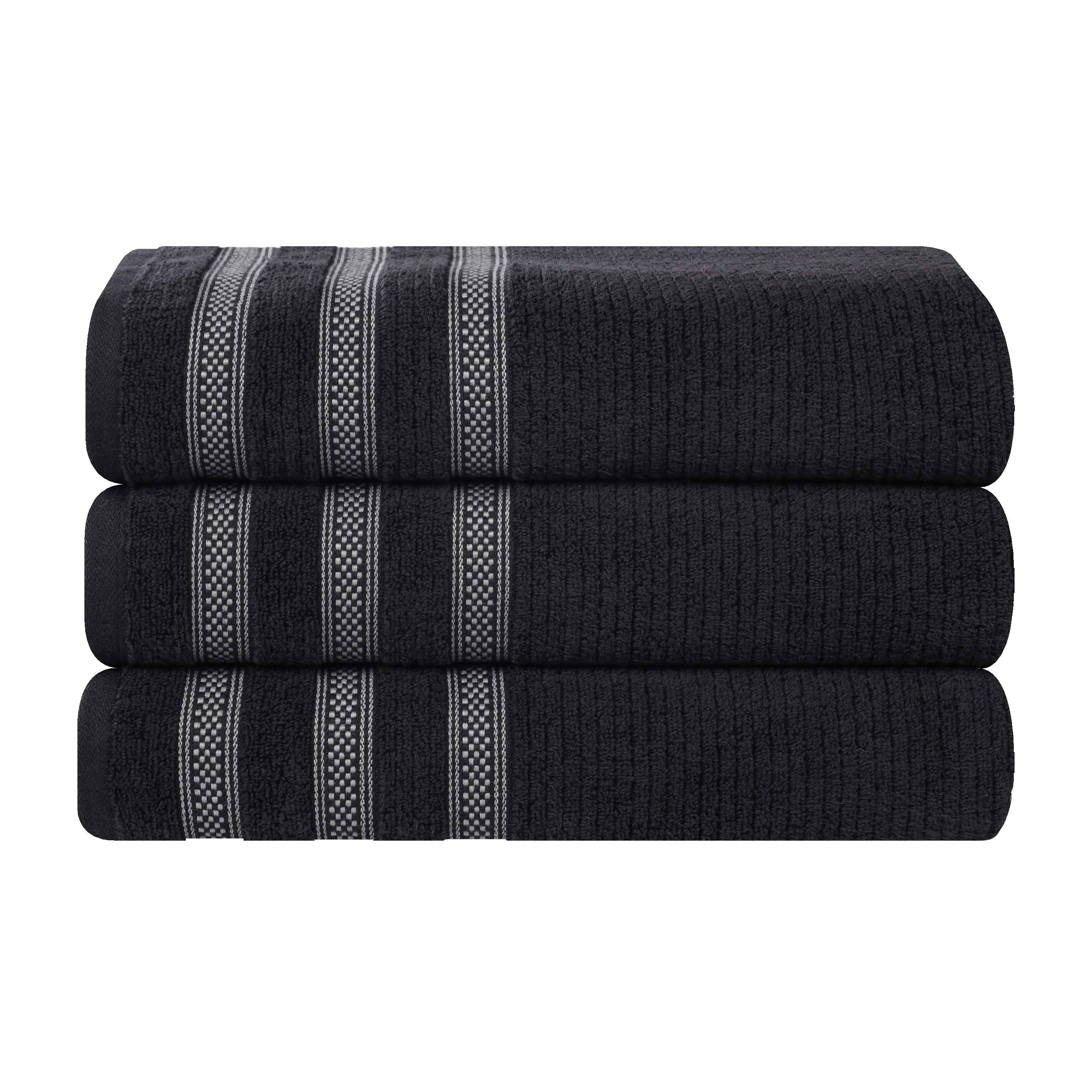 Brea Zero Twist Cotton Ribbed Geometric Border Bath Towel Set of 3 - Bath Towel by Superior