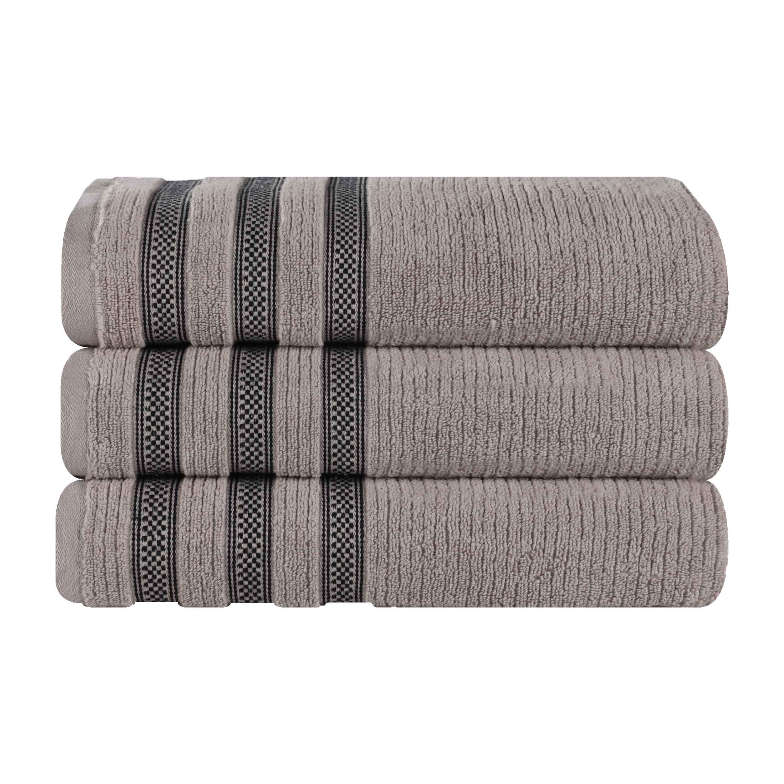 Brea Zero Twist Cotton Ribbed Geometric Border Bath Towel Set of 3 - Bath Towel by Superior