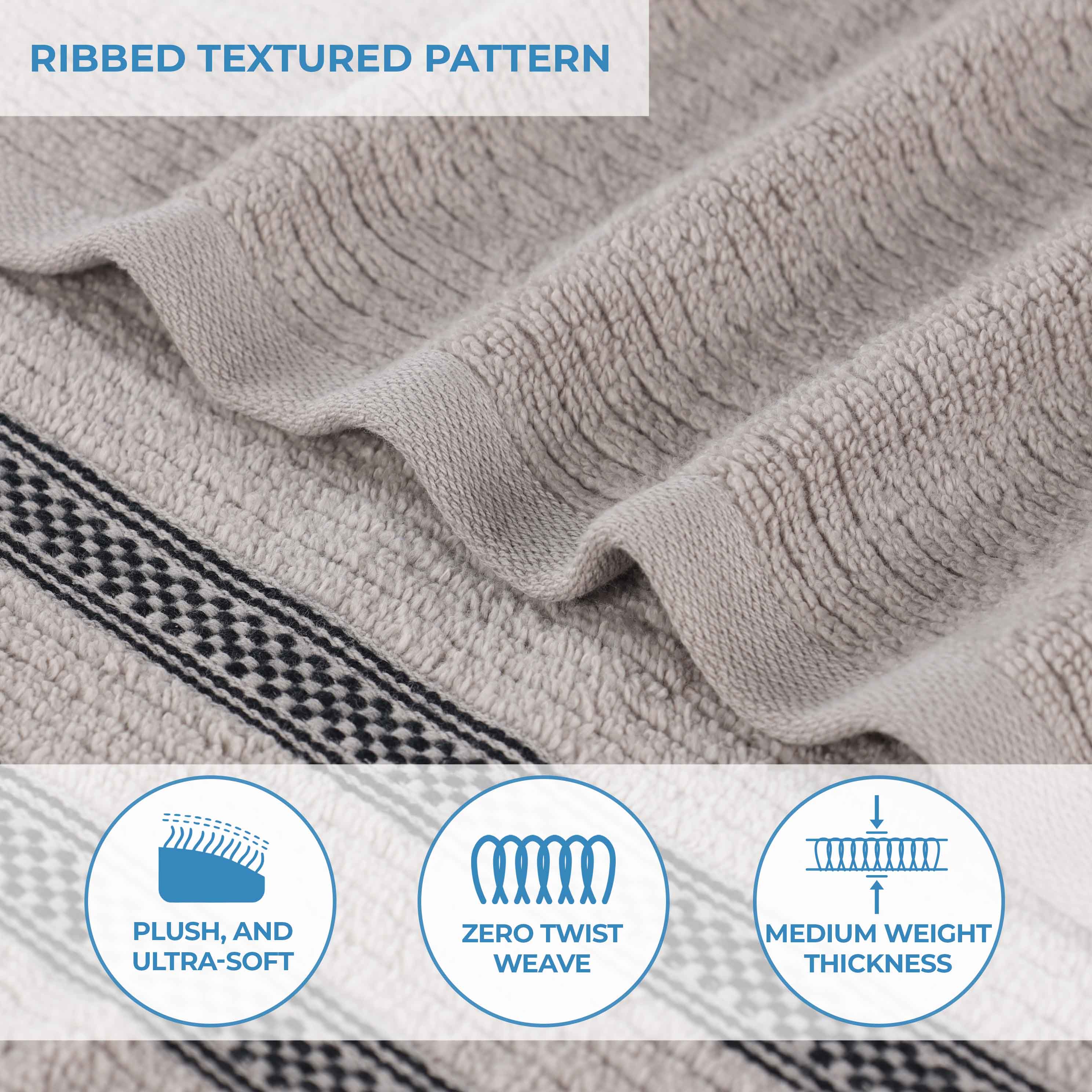 Brea Zero Twist Cotton Ribbed Geometric Border Bath Towel Set of 3 - Bath Towel by Superior