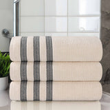 Brea Zero Twist Cotton Ribbed Geometric Border Bath Towel Set of 3 - Bath Towel by Superior