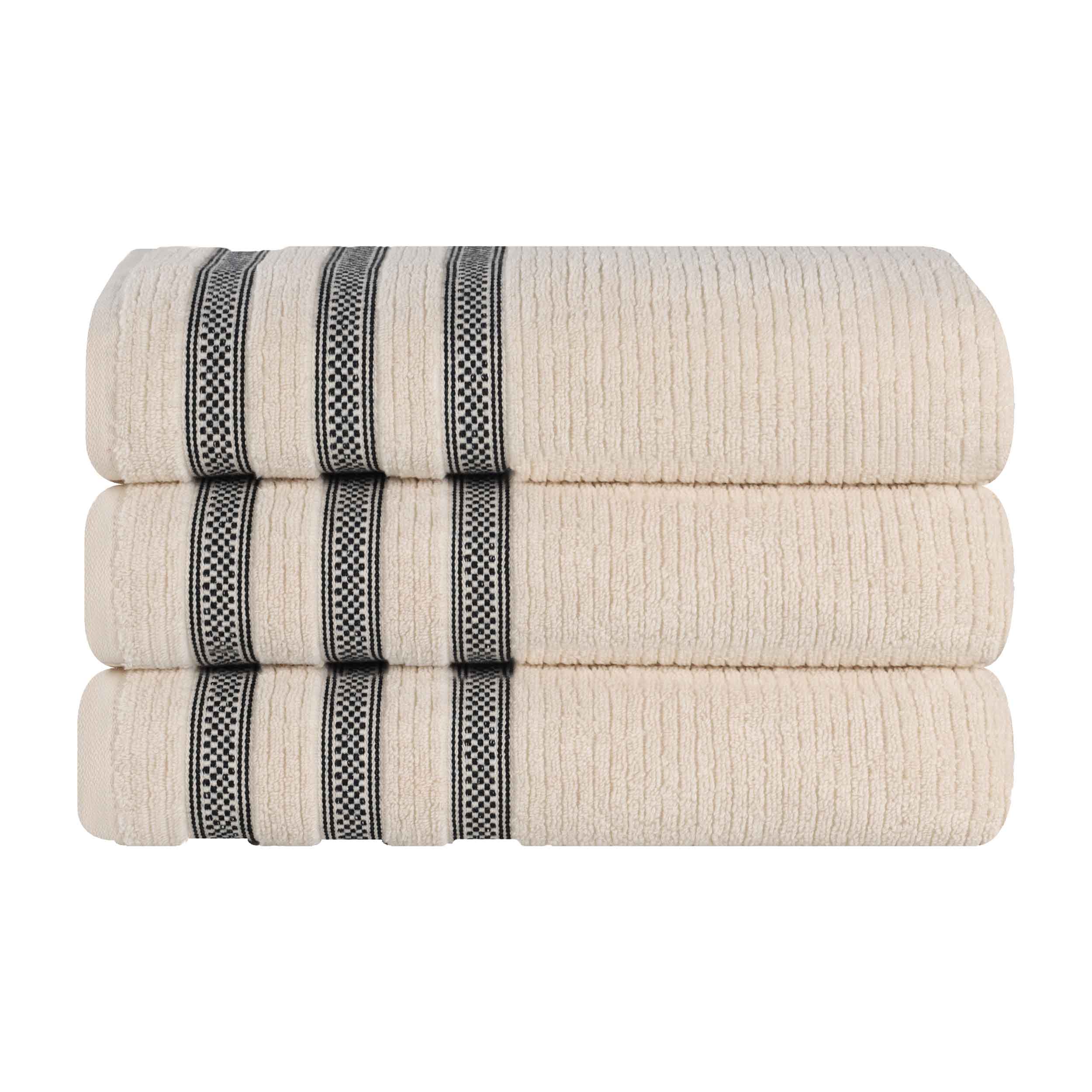 Brea Zero Twist Cotton Ribbed Geometric Border Bath Towel Set of 3 - Bath Towel by Superior