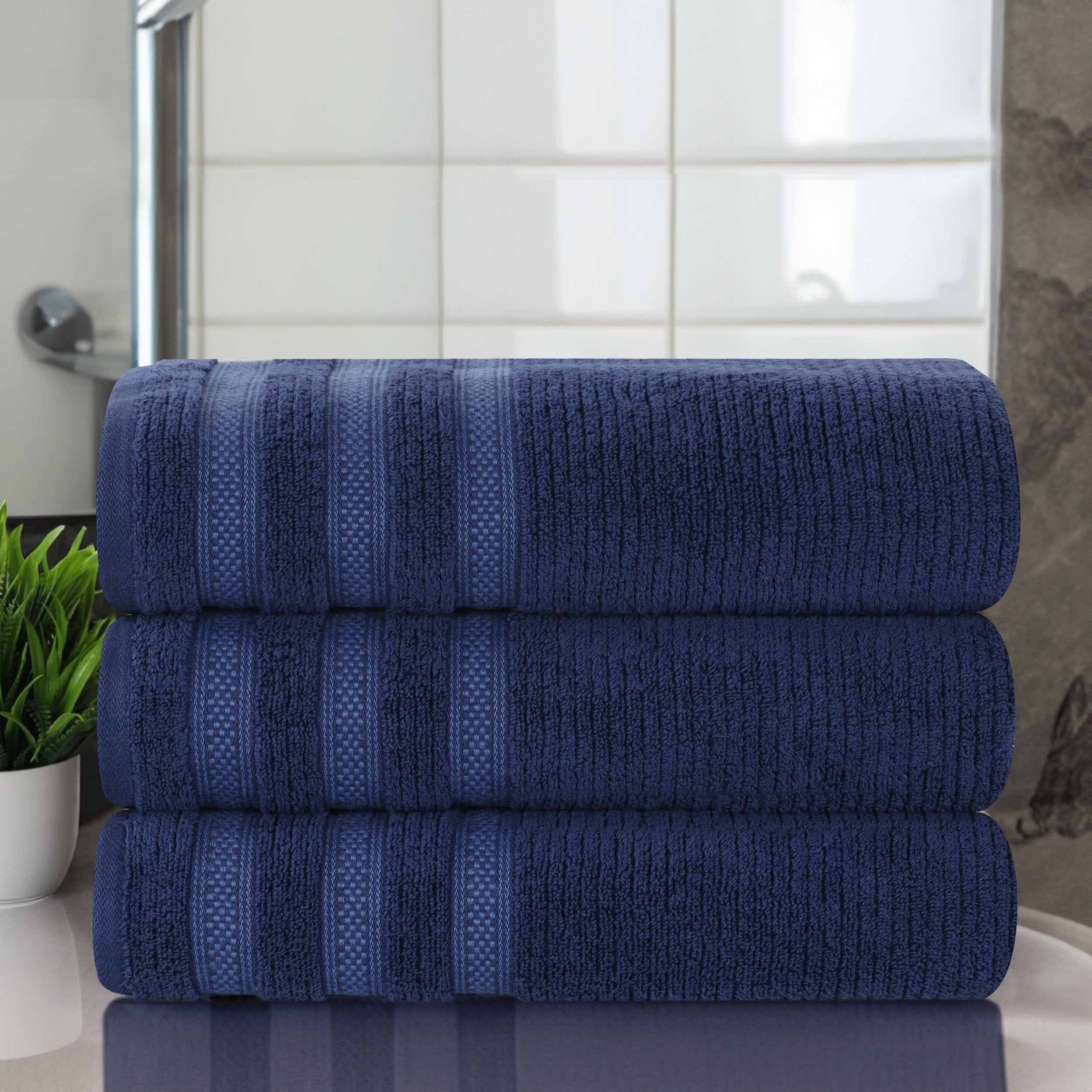 Brea Zero Twist Cotton Ribbed Geometric Border Bath Towel Set of 3 - Bath Towel by Superior