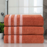 Brea Zero Twist Cotton Ribbed Geometric Border Bath Towel Set of 3 - Bath Towel by Superior