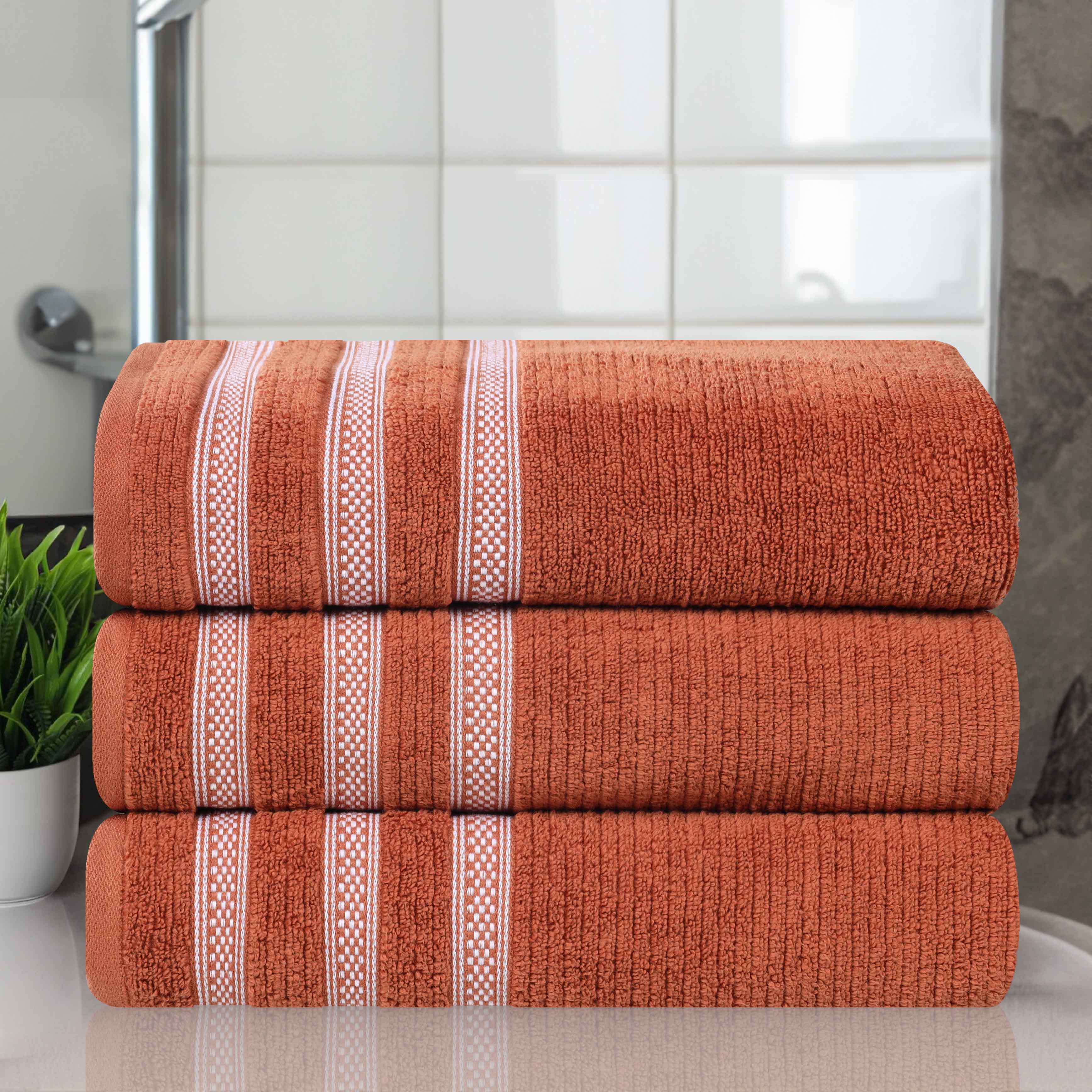 Brea Zero Twist Cotton Ribbed Geometric Border Bath Towel Set of 3 - Bath Towel by Superior