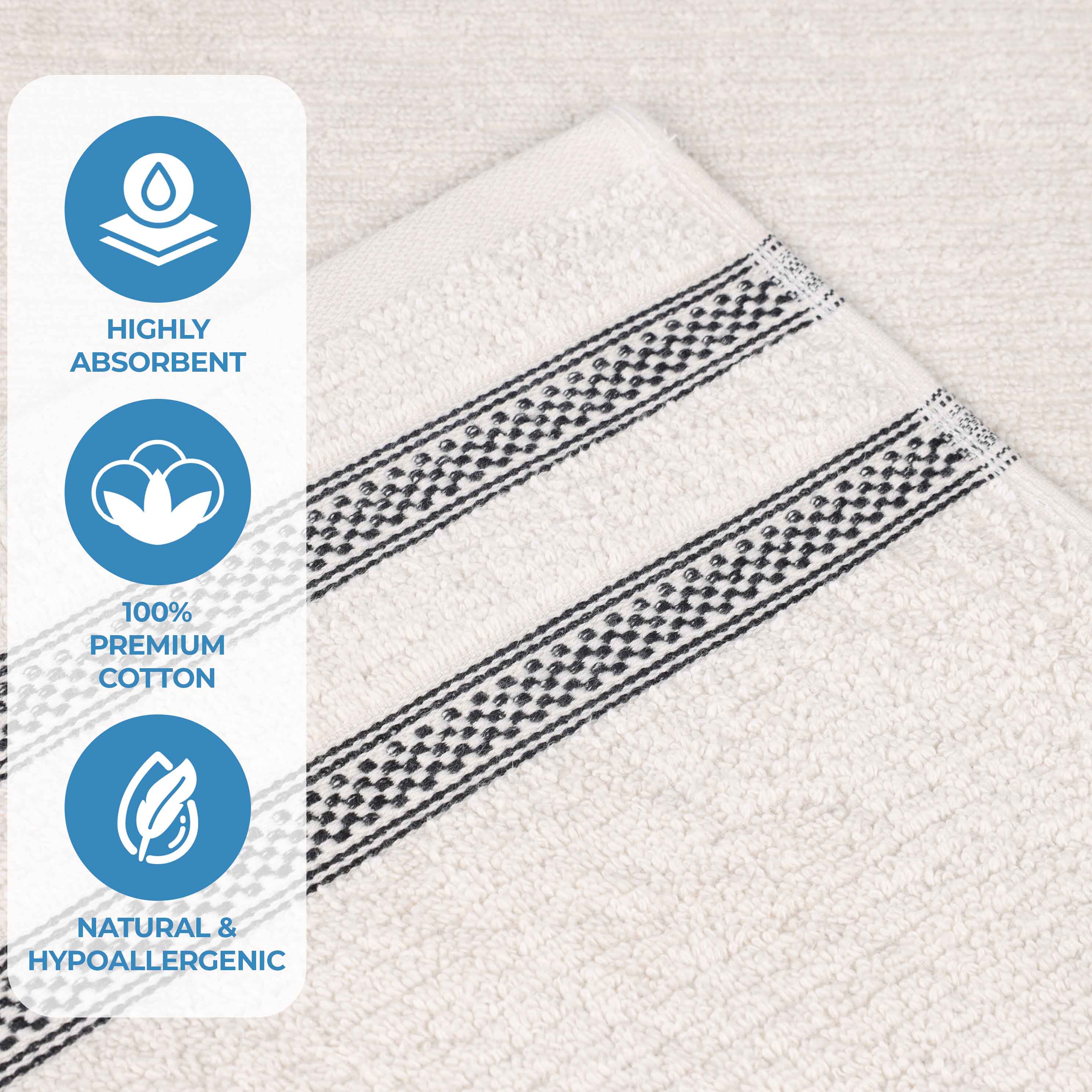 Brea Zero Twist Cotton Ribbed Geometric Border Bath Towel Set of 3 - Bath Towel by Superior