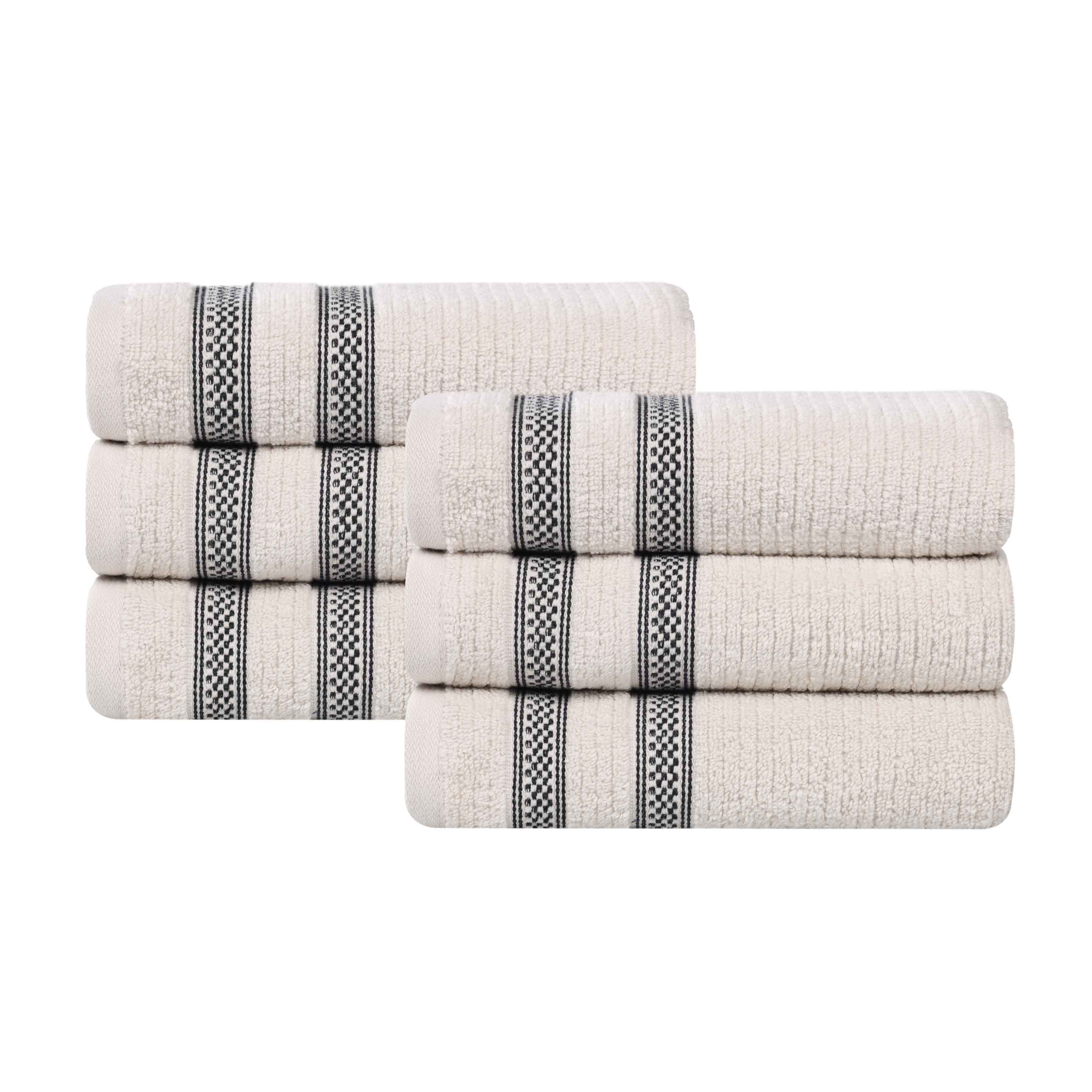 Brea Zero Twist Cotton Ribbed Modern Geometric Hand Towel Set of 6 - Hand Towel by Superior