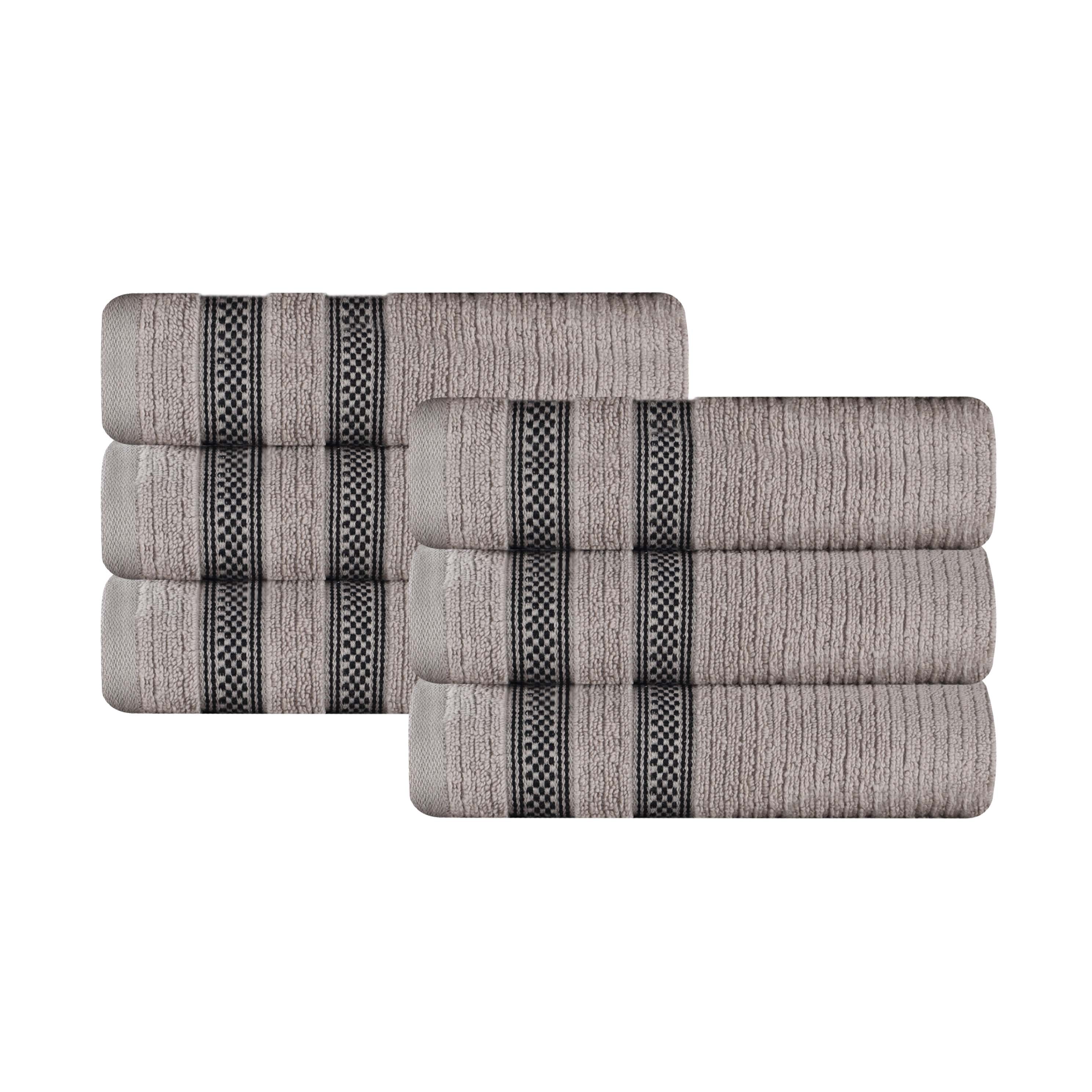 Brea Zero Twist Cotton Ribbed Modern Geometric Hand Towel Set of 6 - Hand Towel by Superior