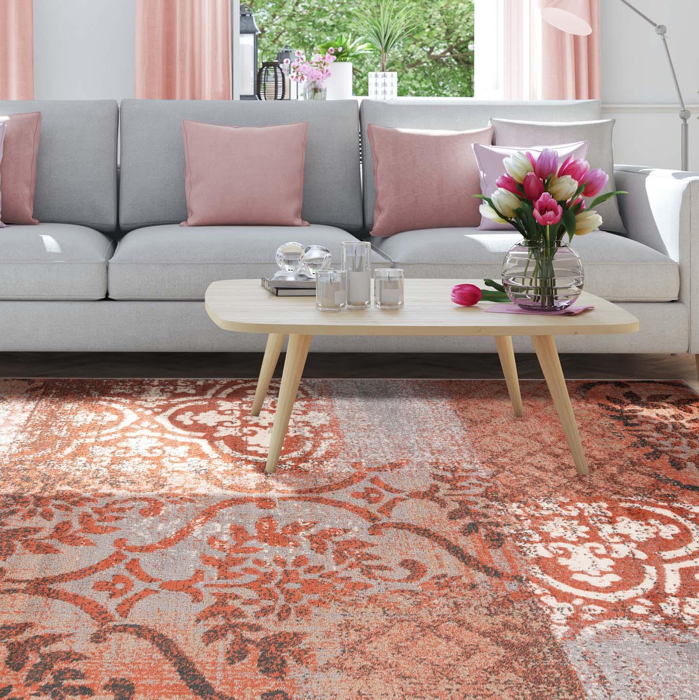 Bristol Distressed Abstract Damask Indoor Area Rug or Runner Rug - Rugs by Superior