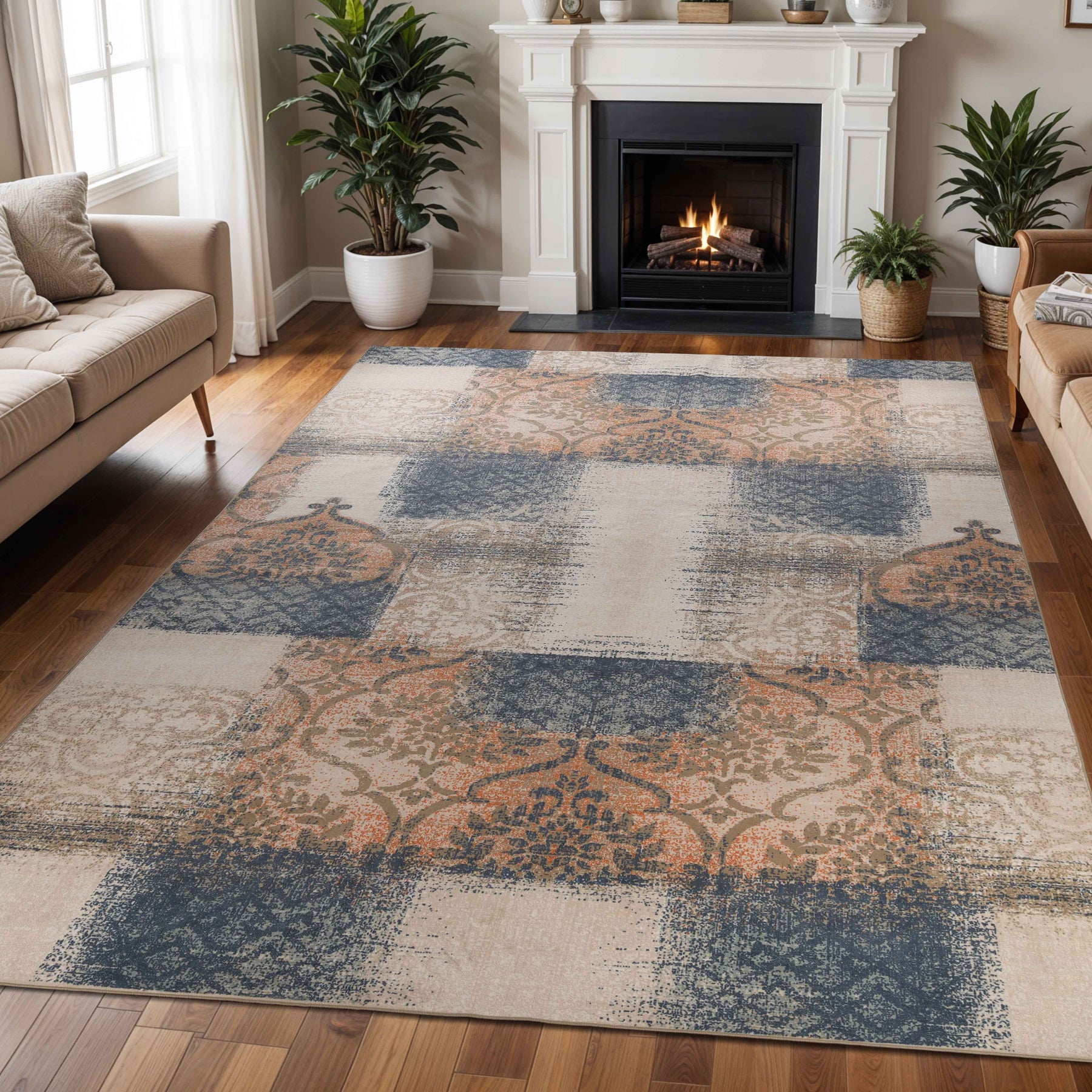 Bristol Distressed Abstract Damask Indoor Area Rug or Runner Rug - Rugs by Superior