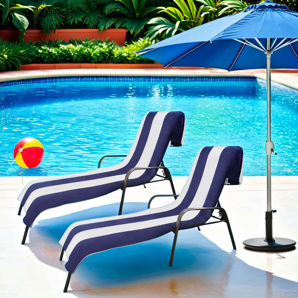 Cabana Striped Cotton Standard Size Chaise Lounge Chair Cover Set of 2 - Beach Towel by Superior