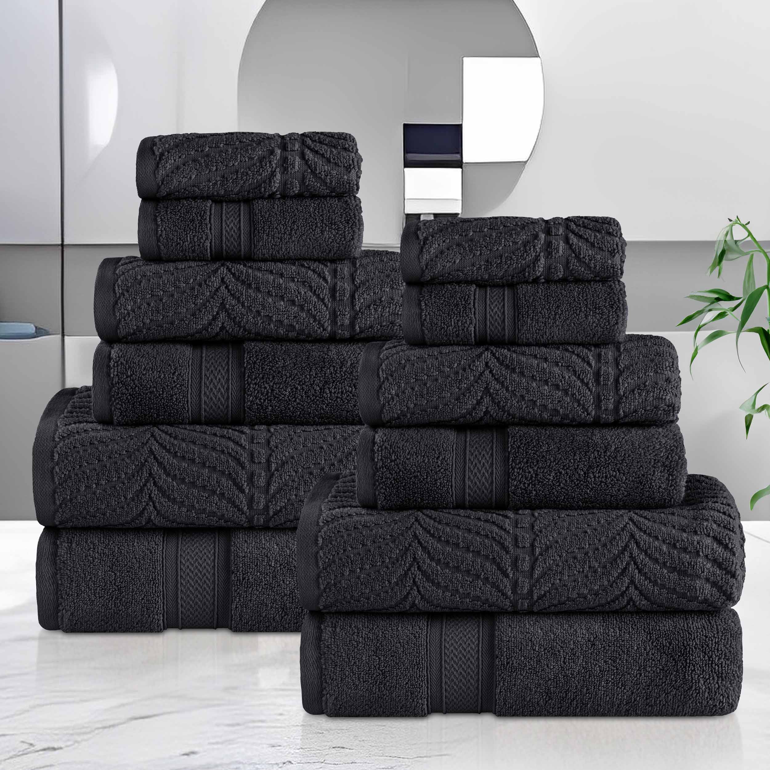 Chevron Zero Twist Solid and Jacquard Soft Cotton 12 Piece Towel Set - Towel Set by Superior