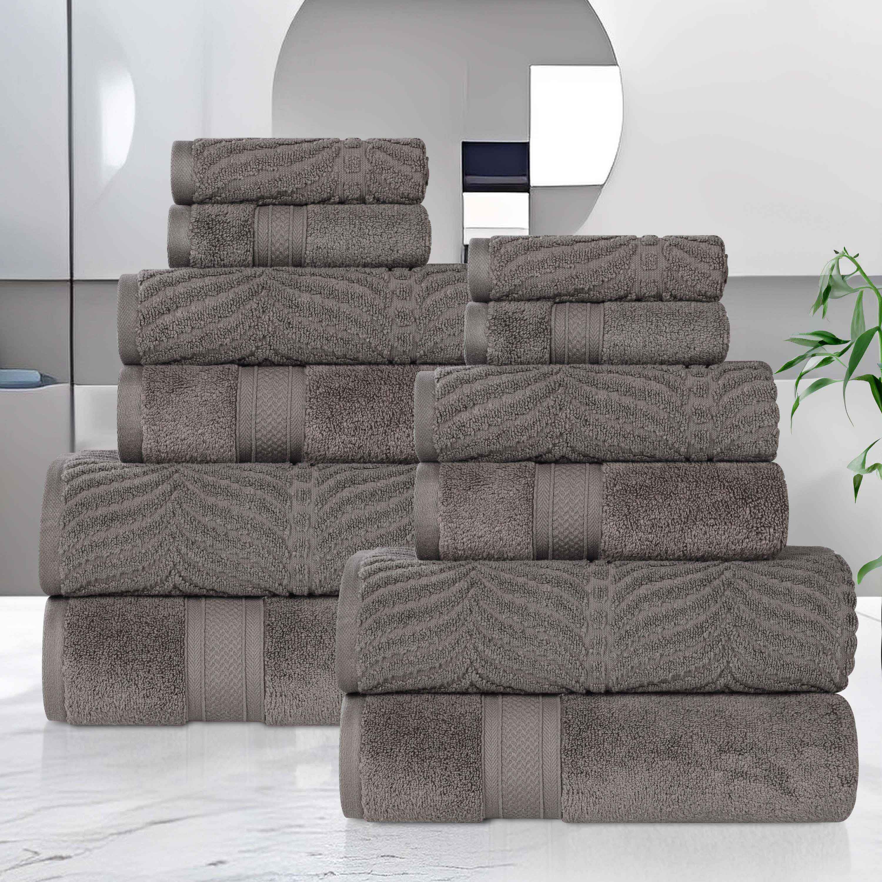 Chevron Zero Twist Solid and Jacquard Soft Cotton 12 Piece Towel Set - Towel Set by Superior