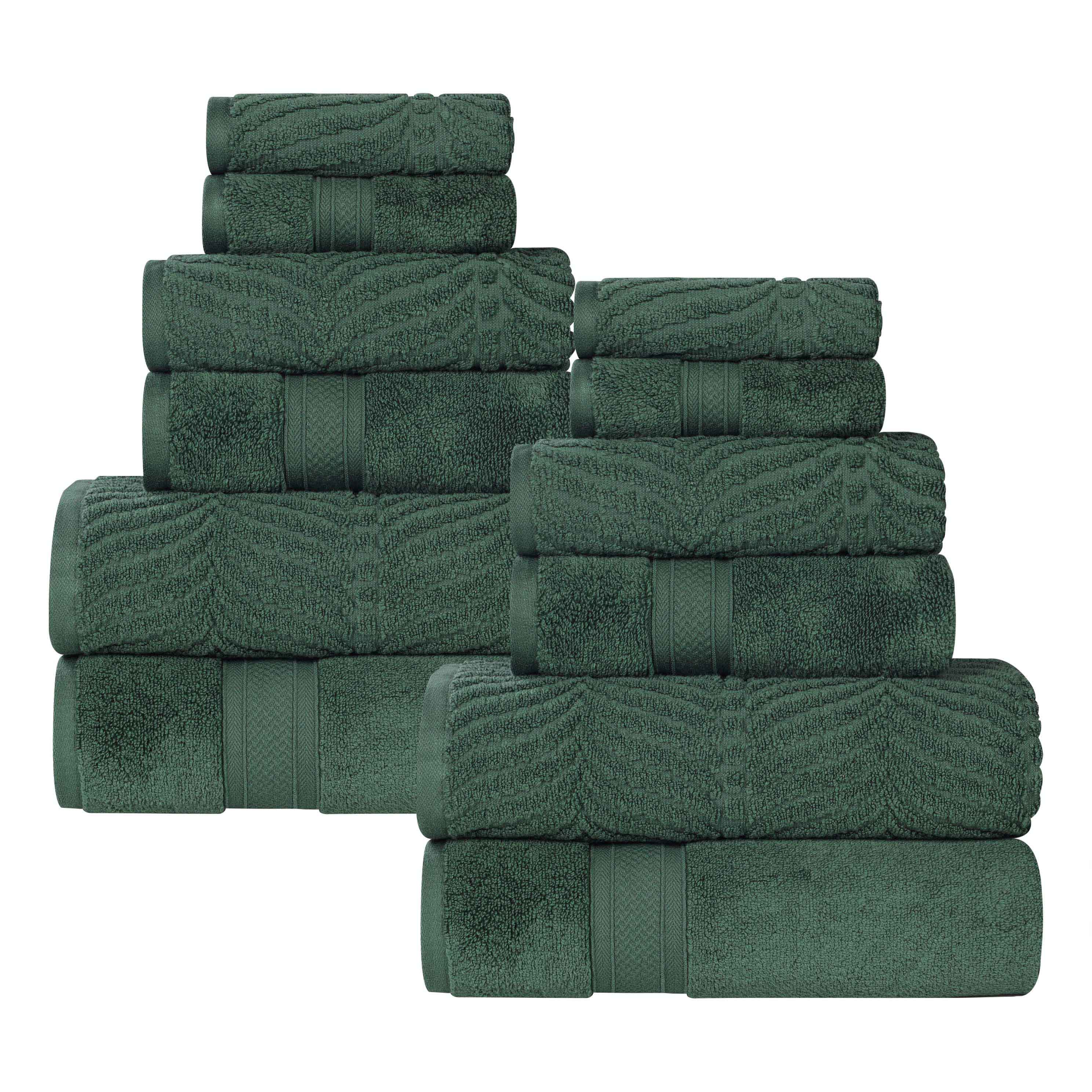 Chevron Zero Twist Solid and Jacquard Soft Cotton 12 Piece Towel Set - Towel Set by Superior