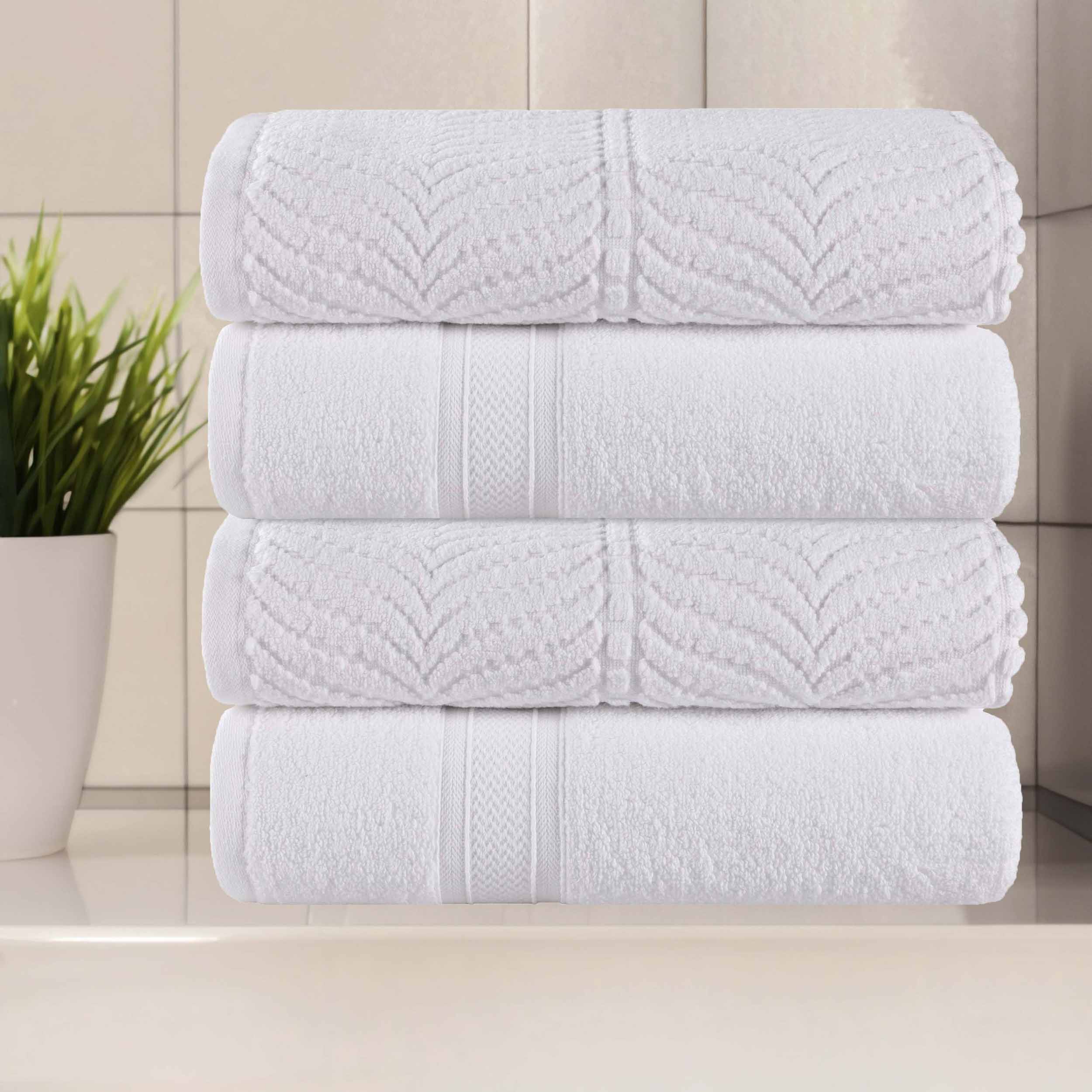 Chevron Zero Twist Solid and Jacquard Soft Cotton Bath Towel Set of 4 - Bath Towel by Superior