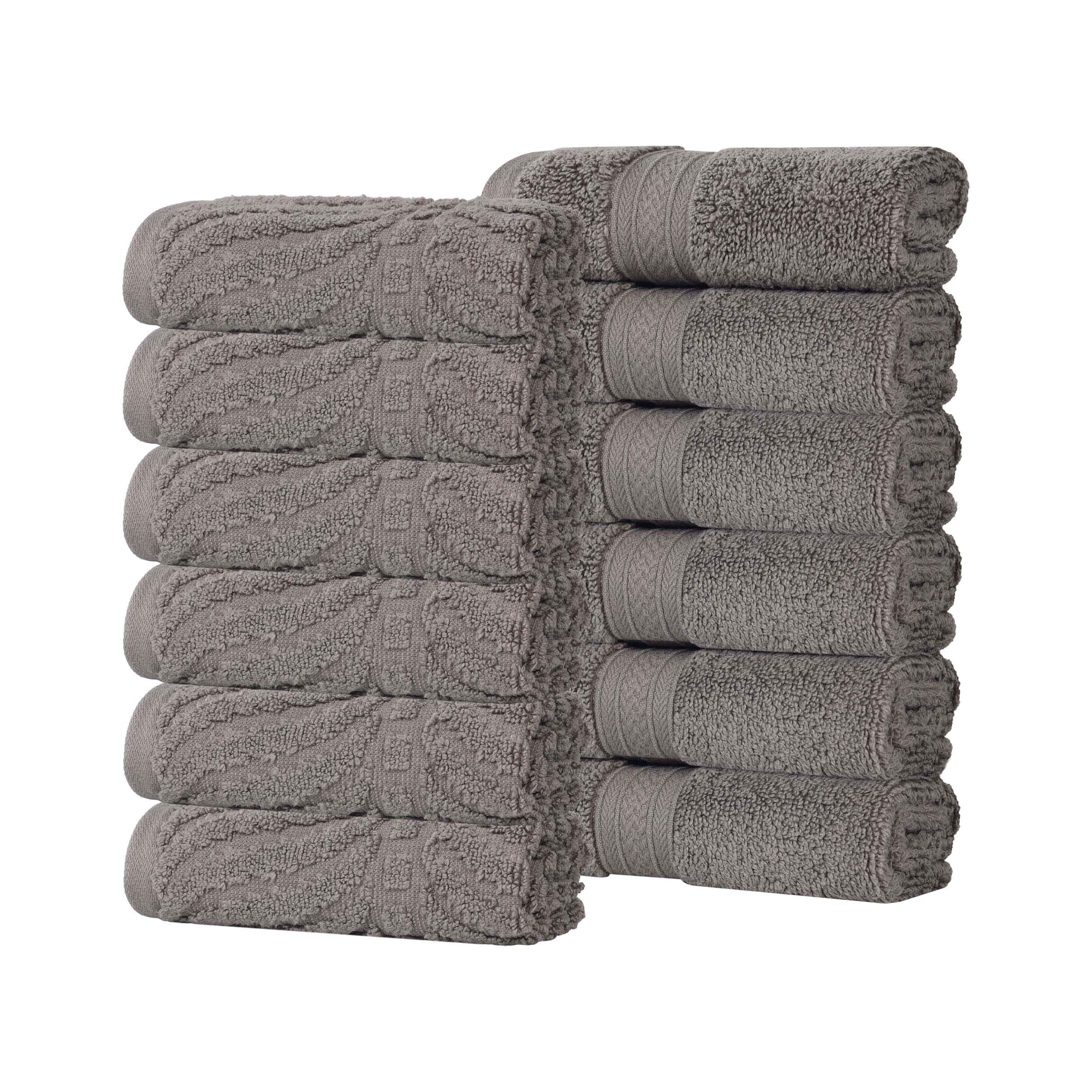 Chevron Zero Twist Solid and Jacquard Soft Cotton Washcloth Set of 12 - Face Towel by Superior