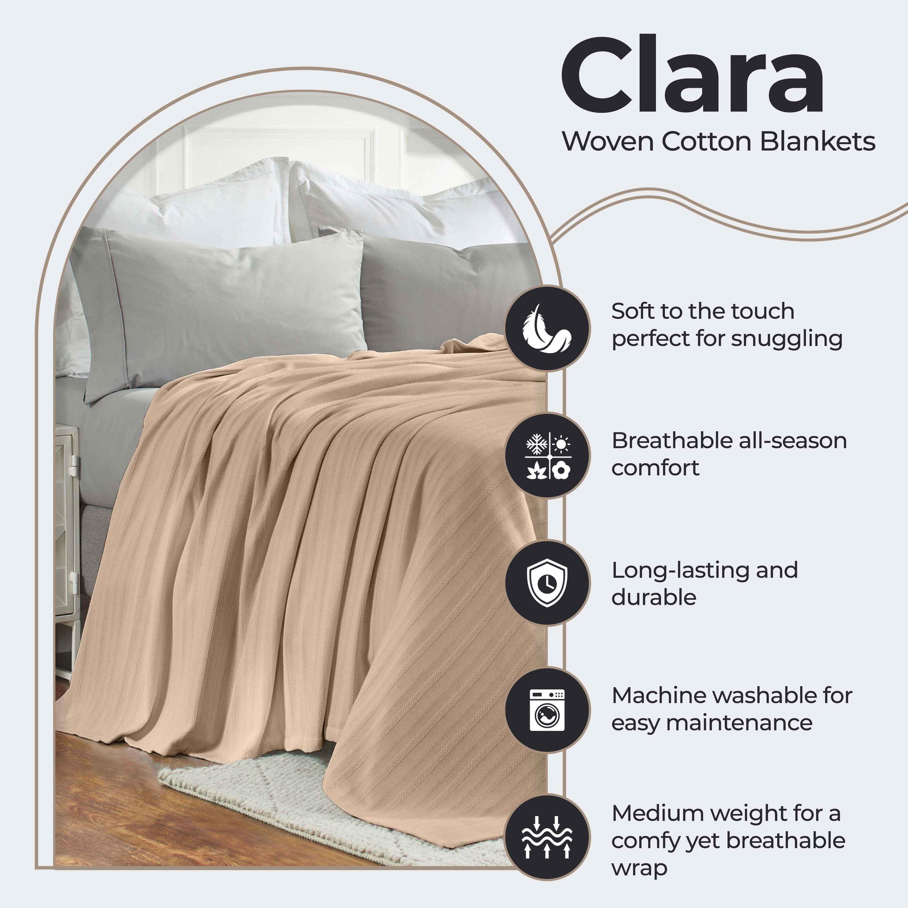 Clara Cotton Textured Jacquard Striped Lightweight Woven Blanket - Blanket by Superior