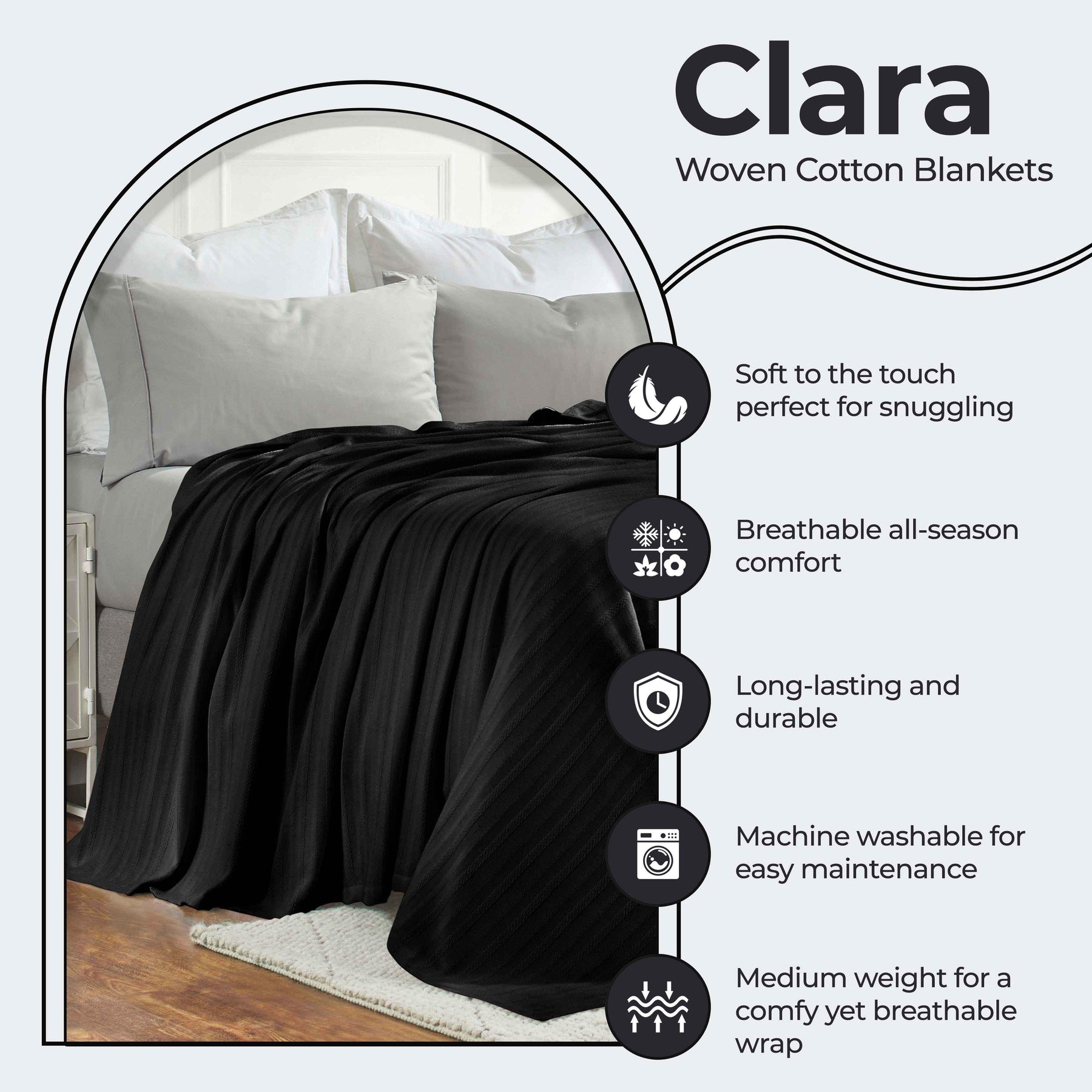 Clara Cotton Textured Jacquard Striped Lightweight Woven Blanket - Blanket by Superior