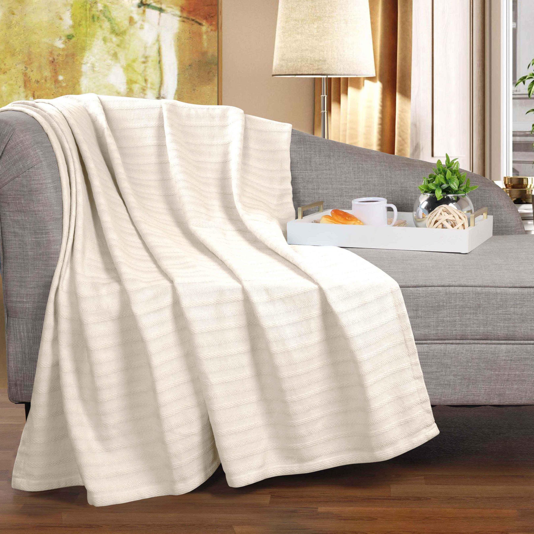 Clara Cotton Textured Jacquard Striped Lightweight Woven Blanket - Blanket by Superior