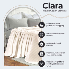 Clara Cotton Textured Jacquard Striped Lightweight Woven Blanket - Blanket by Superior