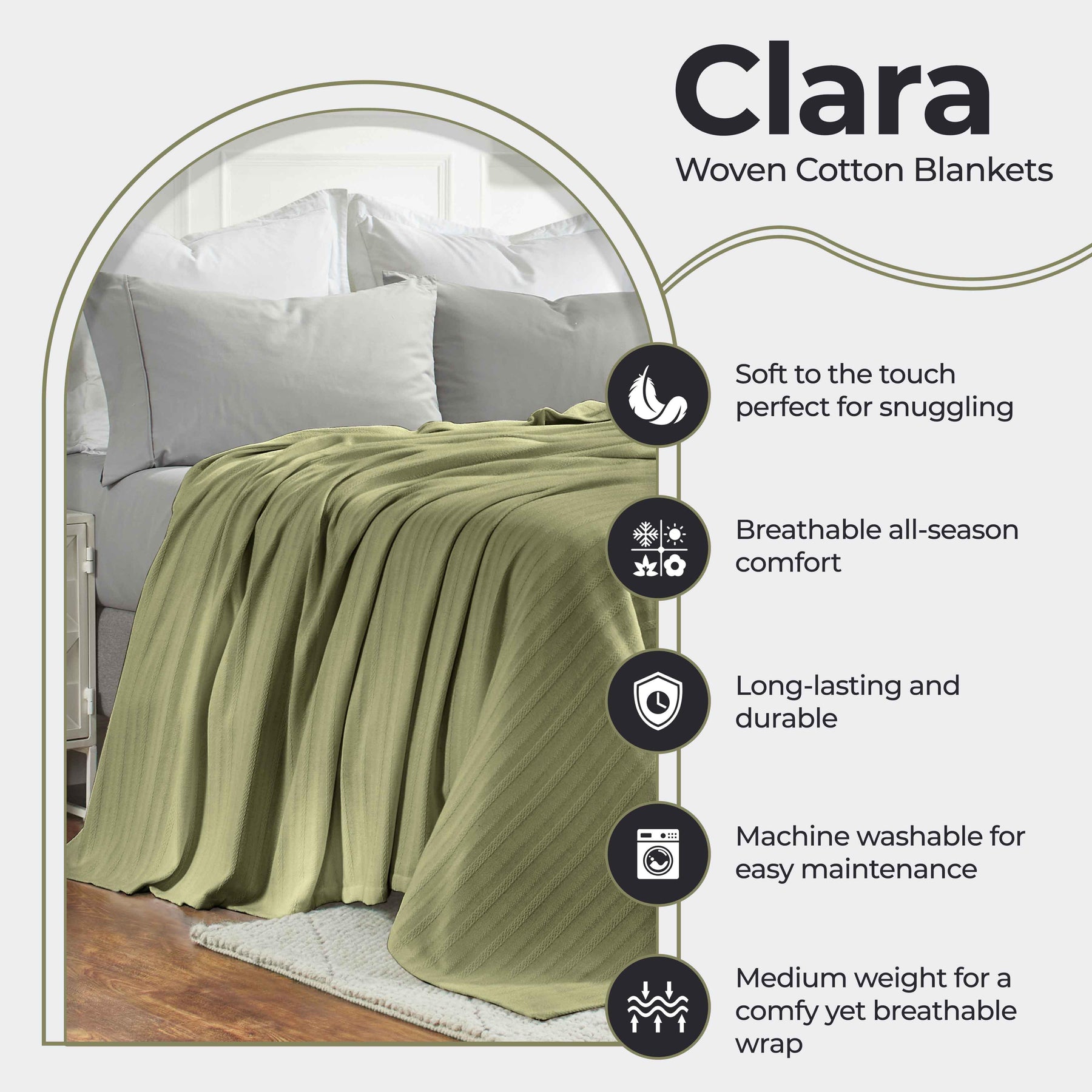 Clara Cotton Textured Jacquard Striped Lightweight Woven Blanket - Blanket by Superior