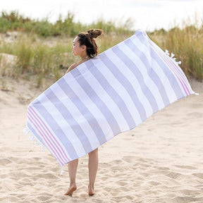 Coastal Resort Stripe Fouta 2 Piece Beach Towel with Tassels - Beach Towel by Superior