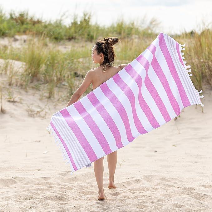 Coastal Resort Stripe Fouta 2 Piece Beach Towel with Tassels - Beach Towel by Superior