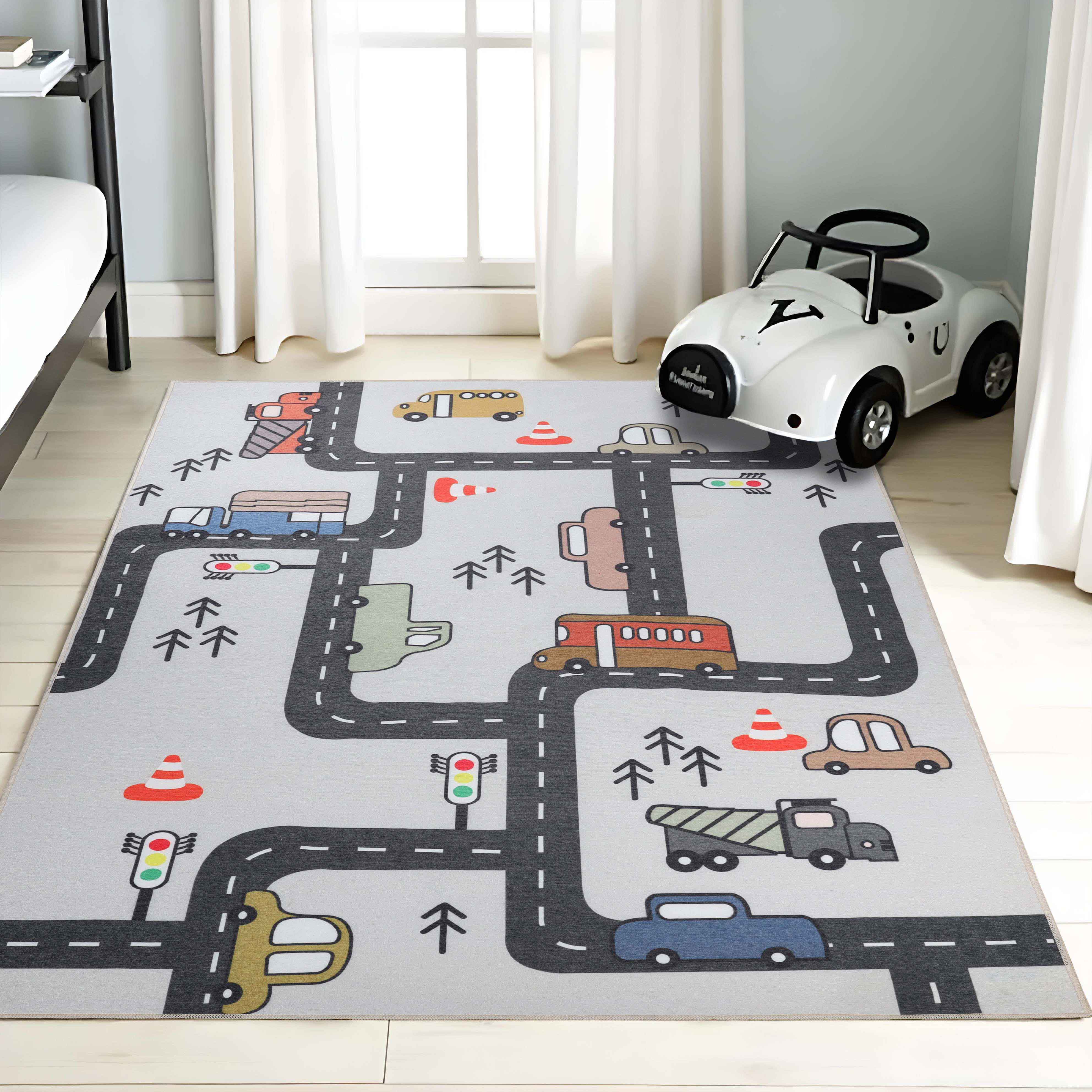 Construction Zone Non-Slip Kids Playroom Washable Indoor Area Rug - Rugs by Superior