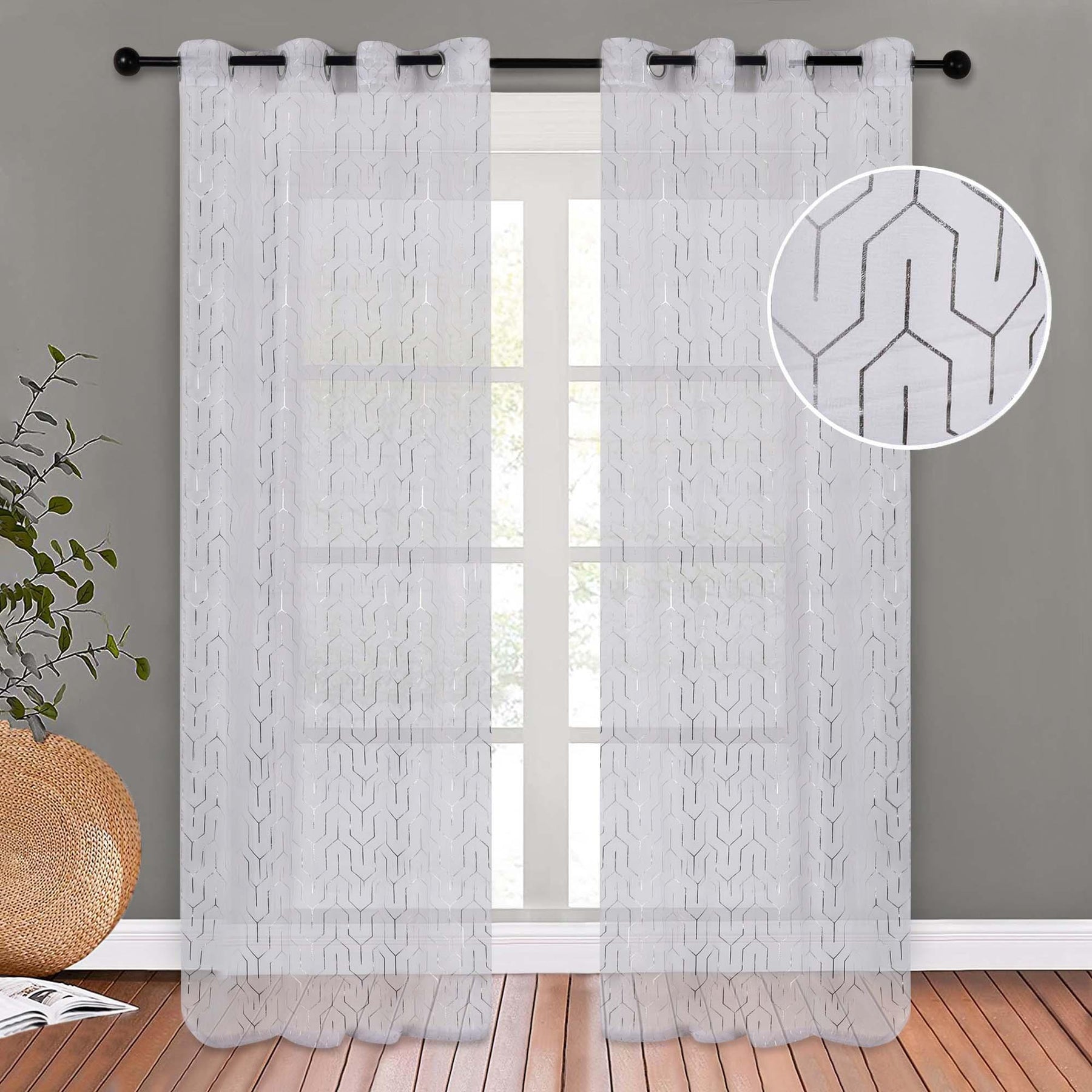 Cormac Printed Geometric Trellis Sheer Curtain Set of 2 Panels - Sheer Curtains by Superior