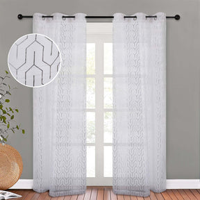 Cormac Printed Geometric Trellis Sheer Curtain Set of 2 Panels - Sheer Curtains by Superior