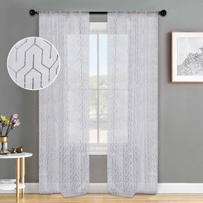 Cormac Printed Geometric Trellis Sheer Curtain Set of 2 Panels - Sheer Curtains by Superior