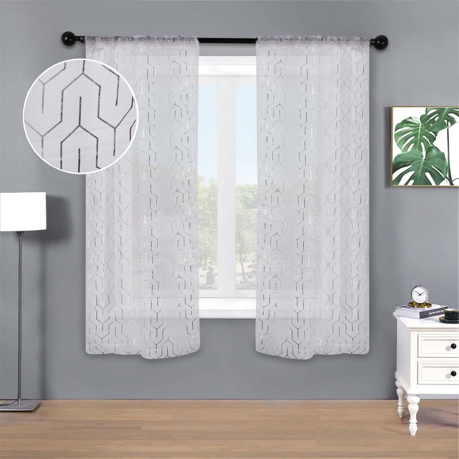 Cormac Printed Geometric Trellis Sheer Curtain Set of 2 Panels - Sheer Curtains by Superior