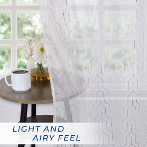 Cormac Printed Geometric Trellis Sheer Curtain Set of 2 Panels - Sheer Curtains by Superior